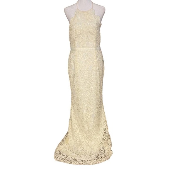 Lulus Womens Zenith ivory white Floral Lace Halter Neck Formal Maxi Dress Large - Picture 4 of 16